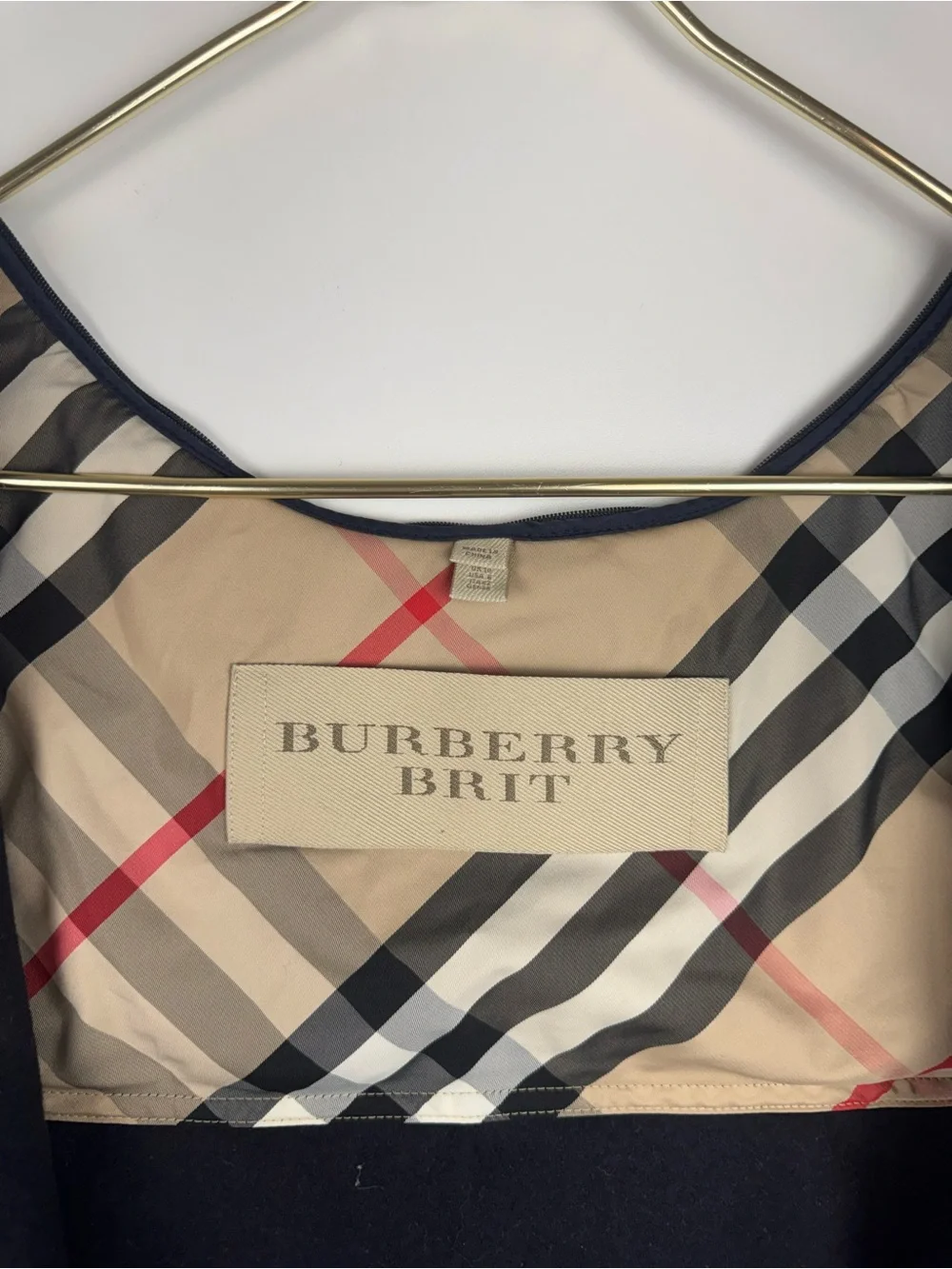 Burberry Brit Wool Vest Sz 8 Navy Blue Gilet Insert Full Zip Nova Check